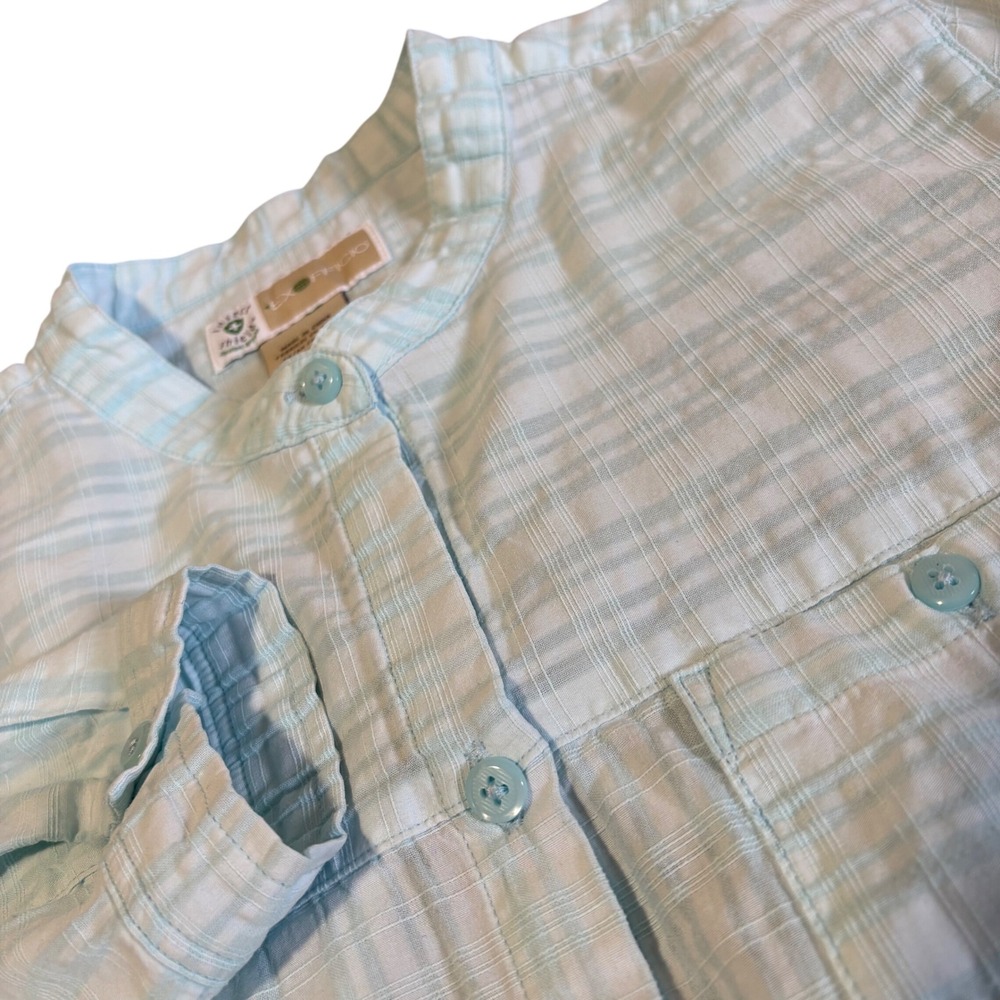 ExOfficio Button Up Shirt Womens Medium M Blue Striped Insect Shield ESCC-133B